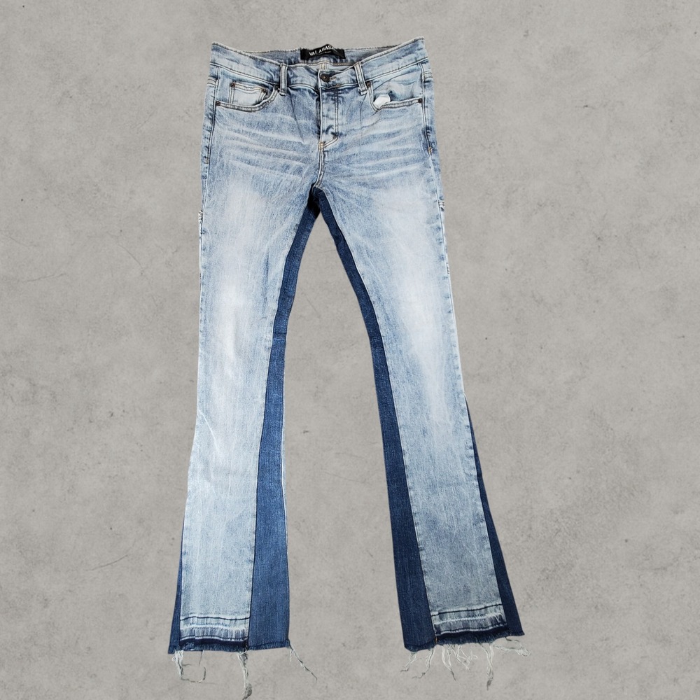 Valabasas Flare Carpenter Jeans Mens 34x36 Blue Two Tone Stacked Raw Hem Hip Hop